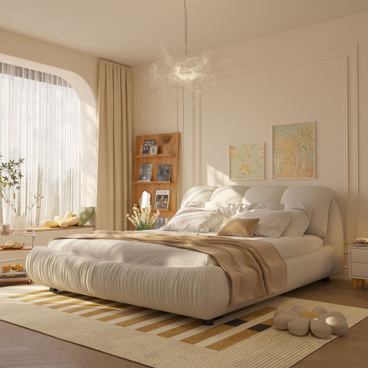 Luxury Upholstered Platform Bed with Oversized Padded Backrest and Solid Wood Frame - Multiple Colors