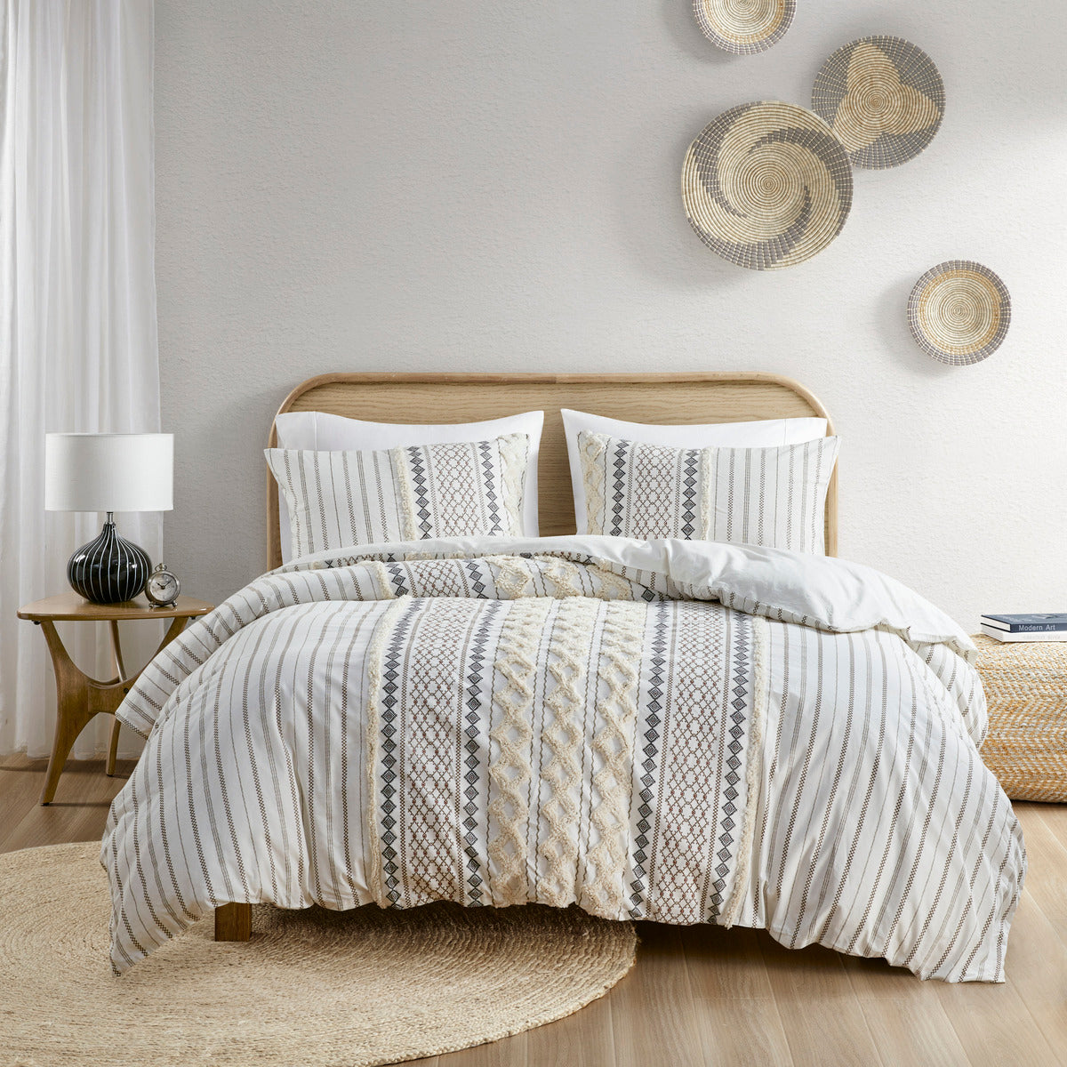 Full/Queen Cotton Printed Duvet Cover Set with Chenille - Multicolor