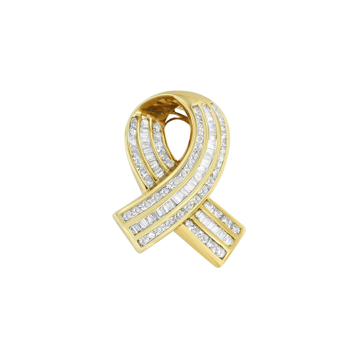 14K Yellow Gold 2 5/8 cttw Channel Set White Diamond Awareness Ribbon Pendant Necklace (G-H Color, VS1-VS2 Clarity) - NO CHAIN