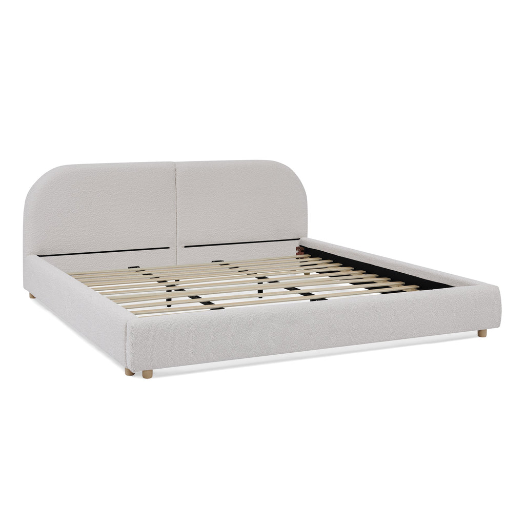 King Size Upholstered Bed Frame with Tall Curved Headboard - Beige