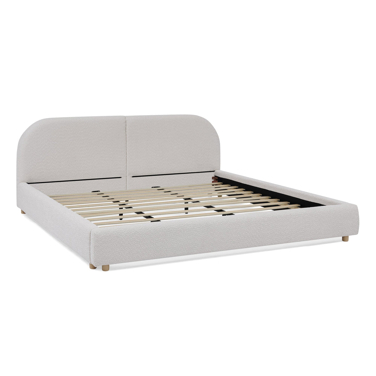 King Size Upholstered Bed Frame with Tall Curved Headboard - Beige