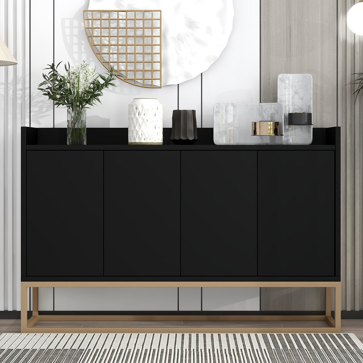 Modern Sideboard Buffet Cabinet with Adjustable Shelves - Black