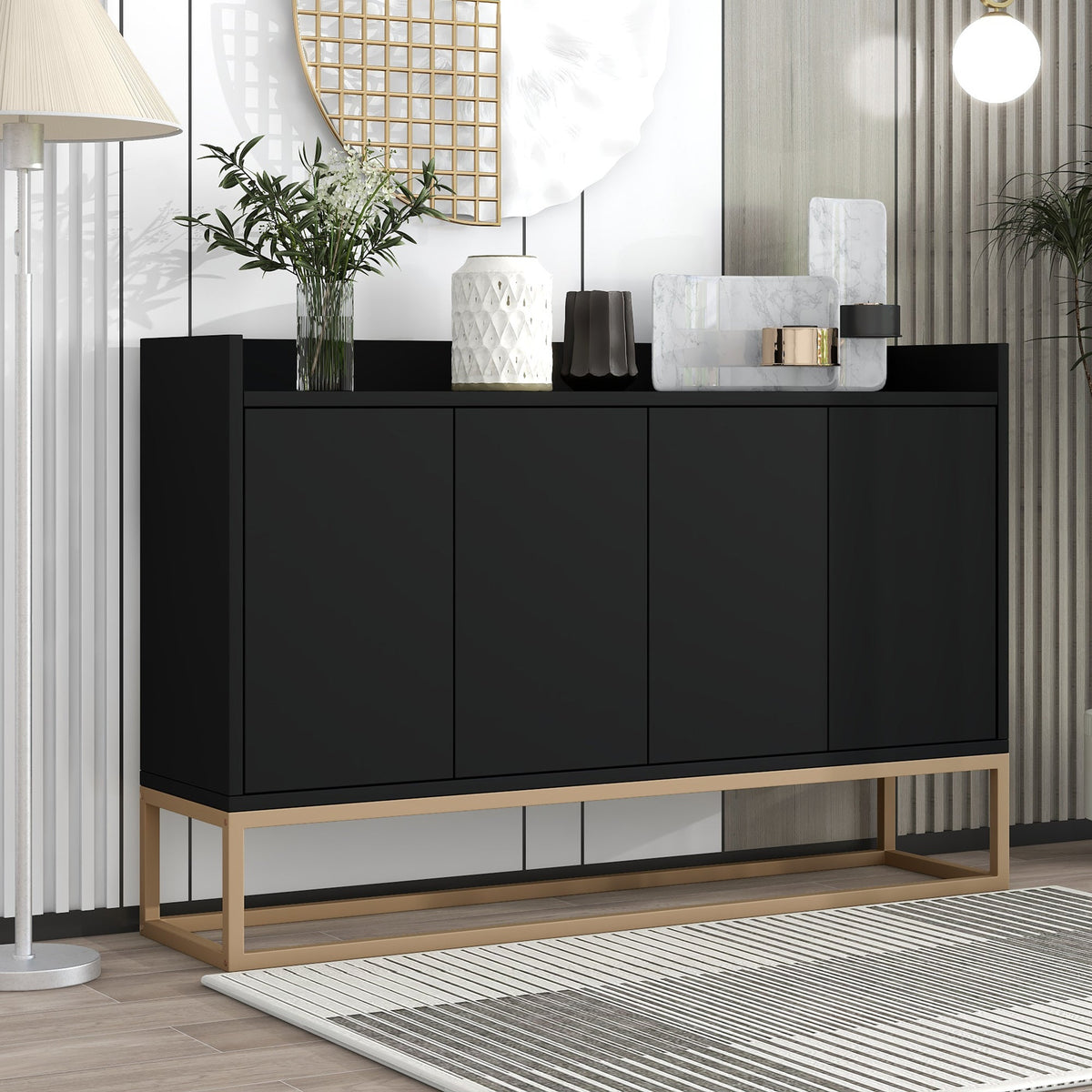 Modern Sideboard Buffet Cabinet with Adjustable Shelves - Black