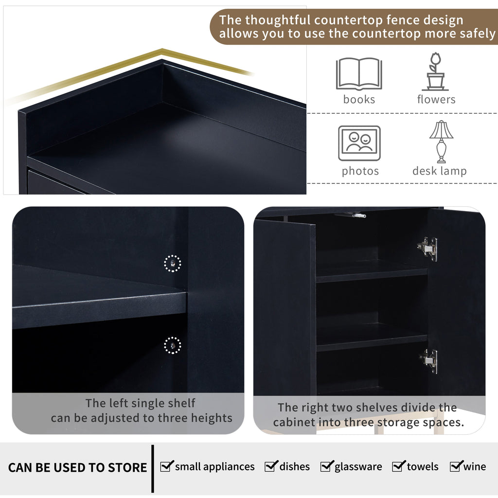 Modern Sideboard Buffet Cabinet with Adjustable Shelves - Black