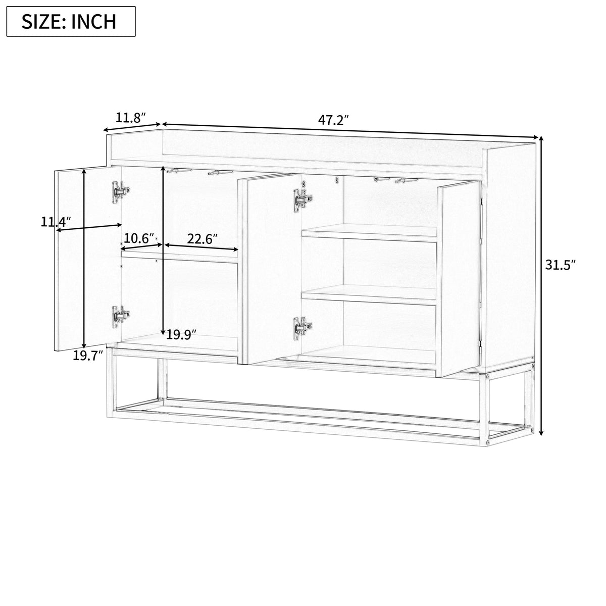 Modern Sideboard Buffet Cabinet with Adjustable Shelves - Black