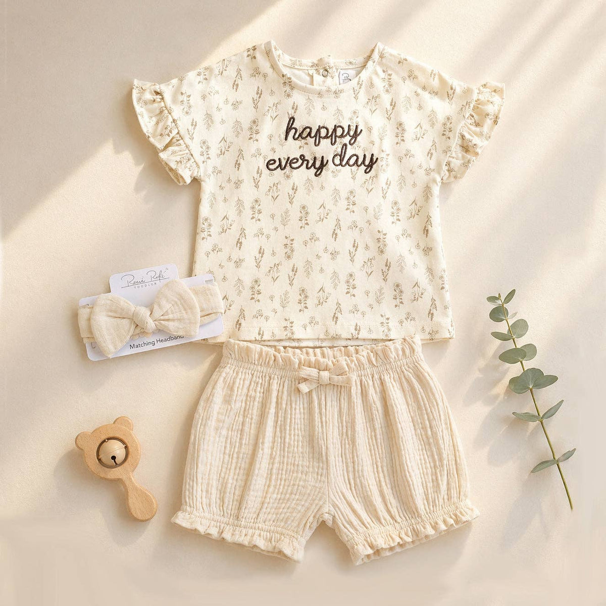 Baby Girl Summer Clothes Ruffle Short Sleeve Cotton T-Shirt Shorts Set - R012J804