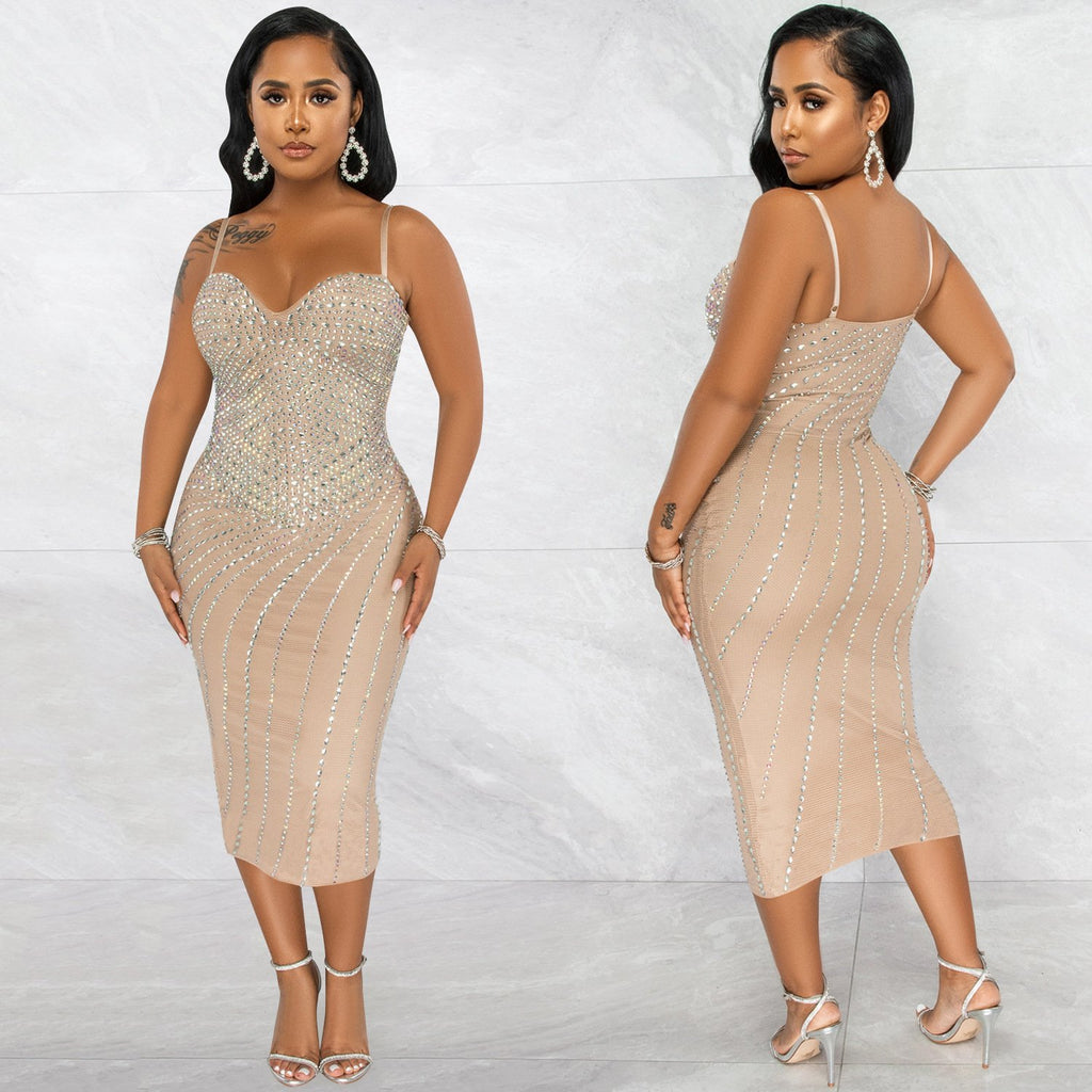 Women's Sling Hot Drilling Nightclub Dress