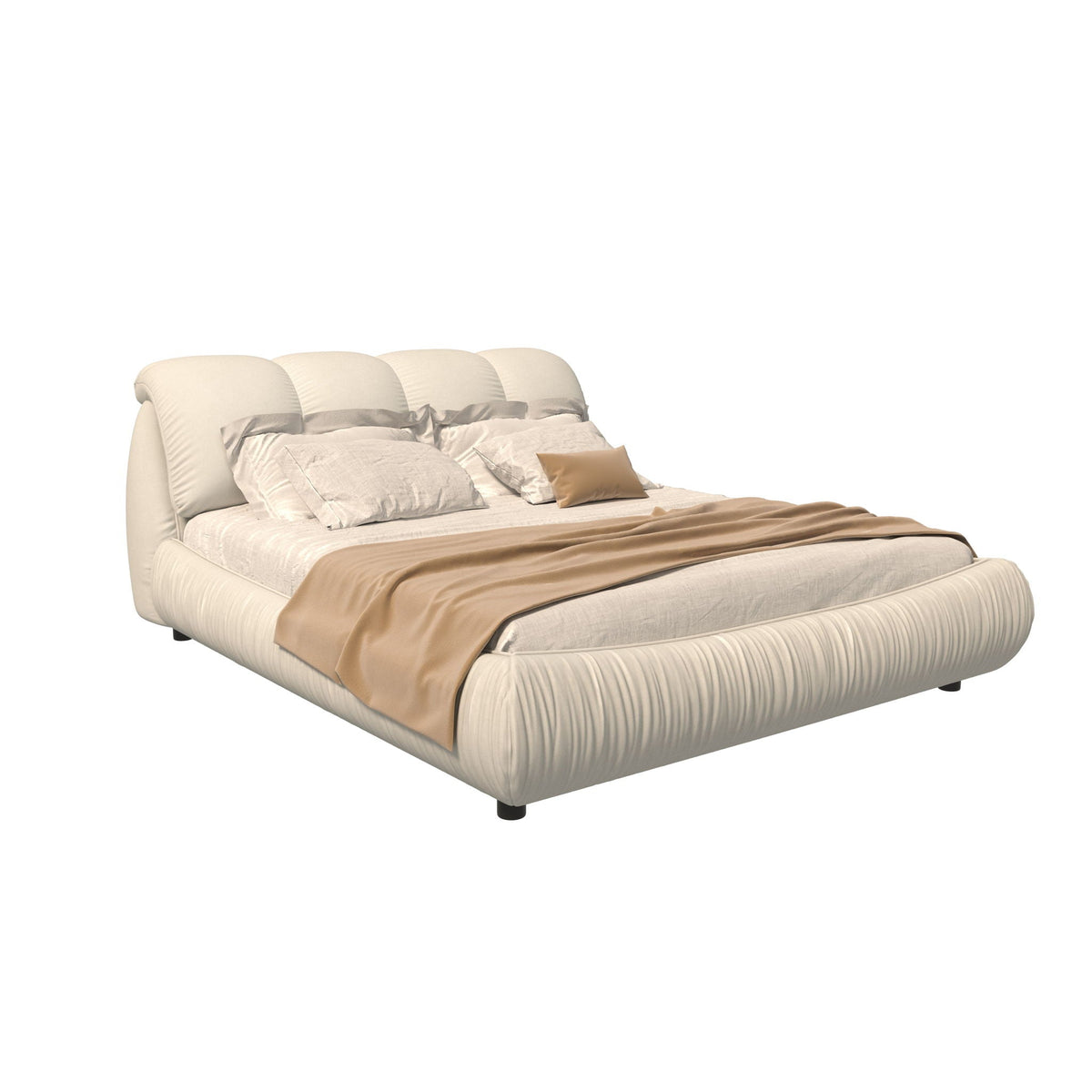 Luxury Upholstered Platform Bed with Oversized Padded Backrest and Solid Wood Frame - Multiple Colors
