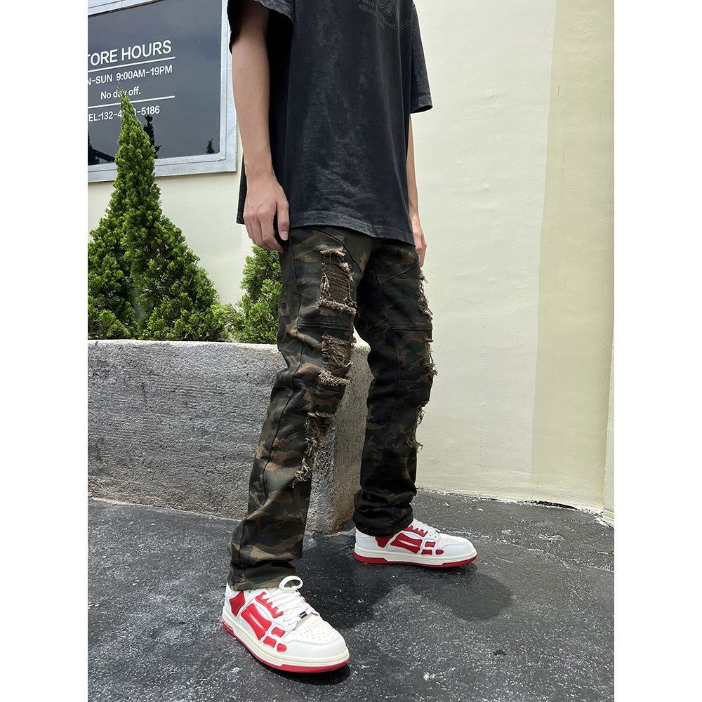Coconut Style Military Patchwork Denim Cargo Pants