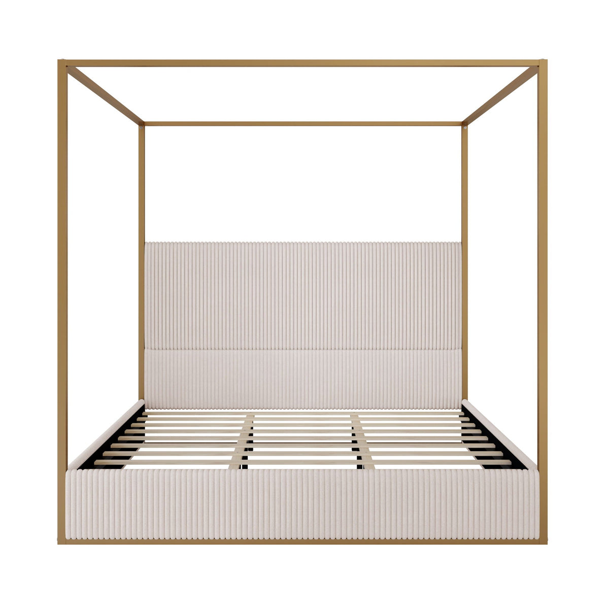 Luxury Canopy Bed with Upholstered Headboard - King, Beige