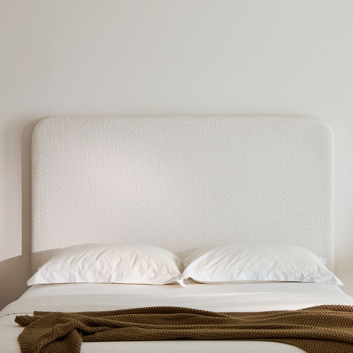Tall Headboard Upholstered Bed with Metal Frame - King, White