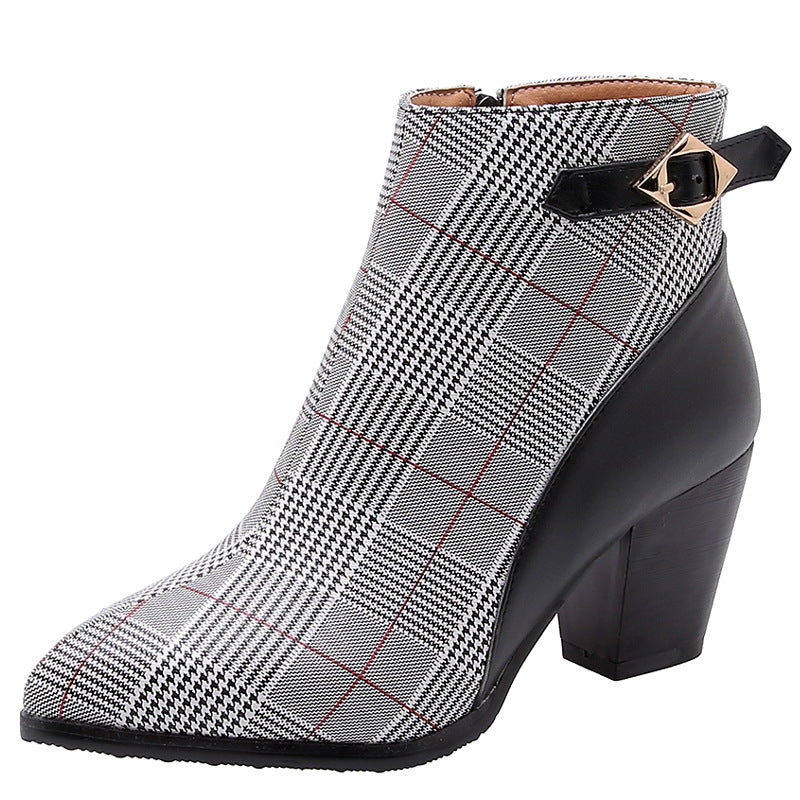 Women's High Heel Short Boots with Thick Heels