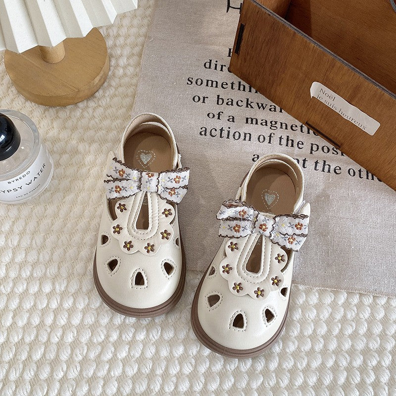 Girls' Closed-Toe Sandals, Embroidered Kids Fashion Bow Princess Shoes, Summer Style, Lightweight Toddler & Little Kids First Walkers Shoes
