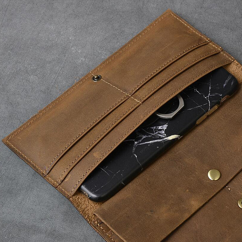 Crazy Horse Leather Men Long Wallet Bifold Wallet Card Holder Long Clutch ESS1182