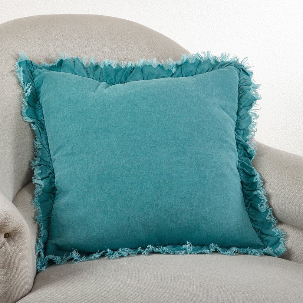 Fennco Styles Elegant Ruffled Design 100% Linen Decorative Throw Pillow 20 x 20 Inch - 3 Colors
