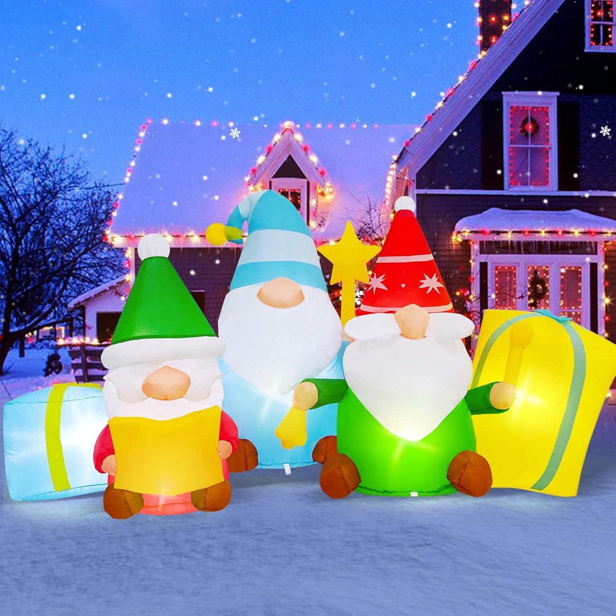 12 Foot Long Christmas Inflatables Santa Claus & Reindeer Sleigh Outdoor Decorations, Built-in LEDs Giant Funny Sled Merry Xmas Blow Up Yard Decoration Winter Inflatable Vacation Lawn Outside Blowups