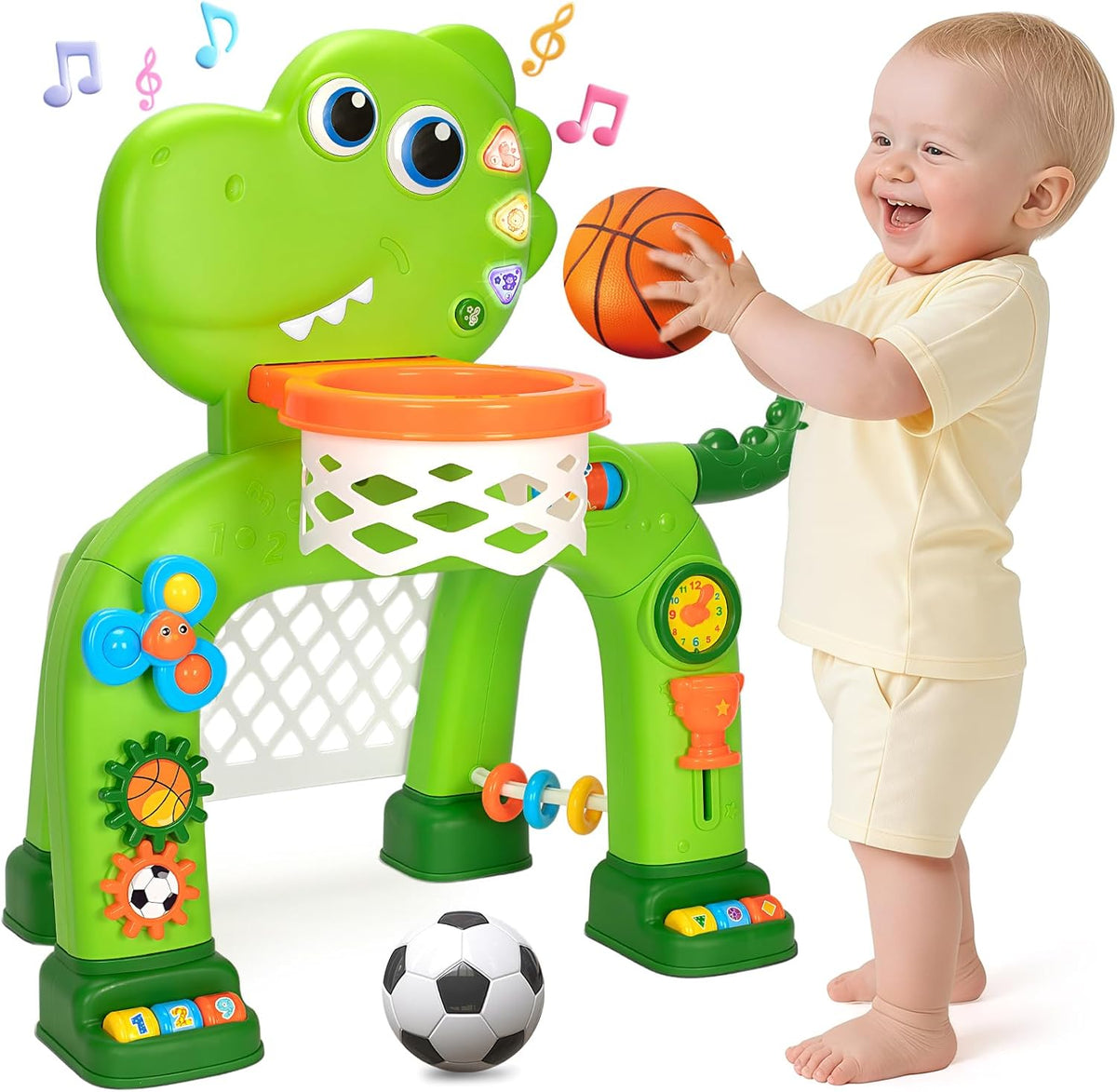 Toddler Basketball Hoop & Soccer Goal, Baby Toys for 1 2 3 Year Old Boys Girls, Kids Sports Toy with Light Sound Music, Dinosaur Toys for 12-16-18 Months, Christmas Birthday Gifts for Ages 1-3