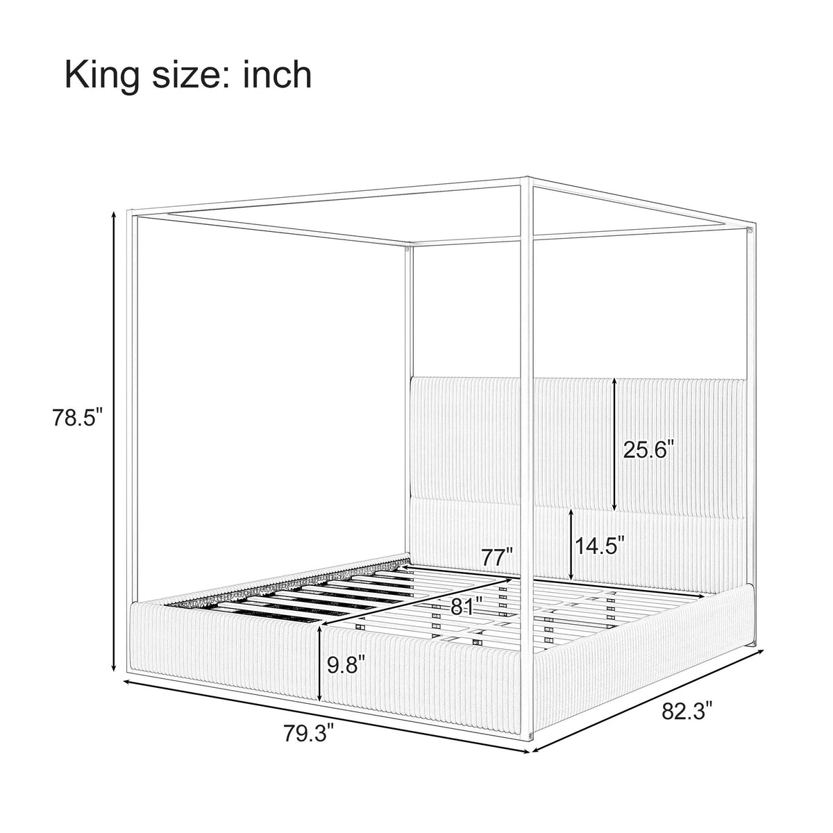 Luxury Canopy Bed with Upholstered Headboard - King, Beige