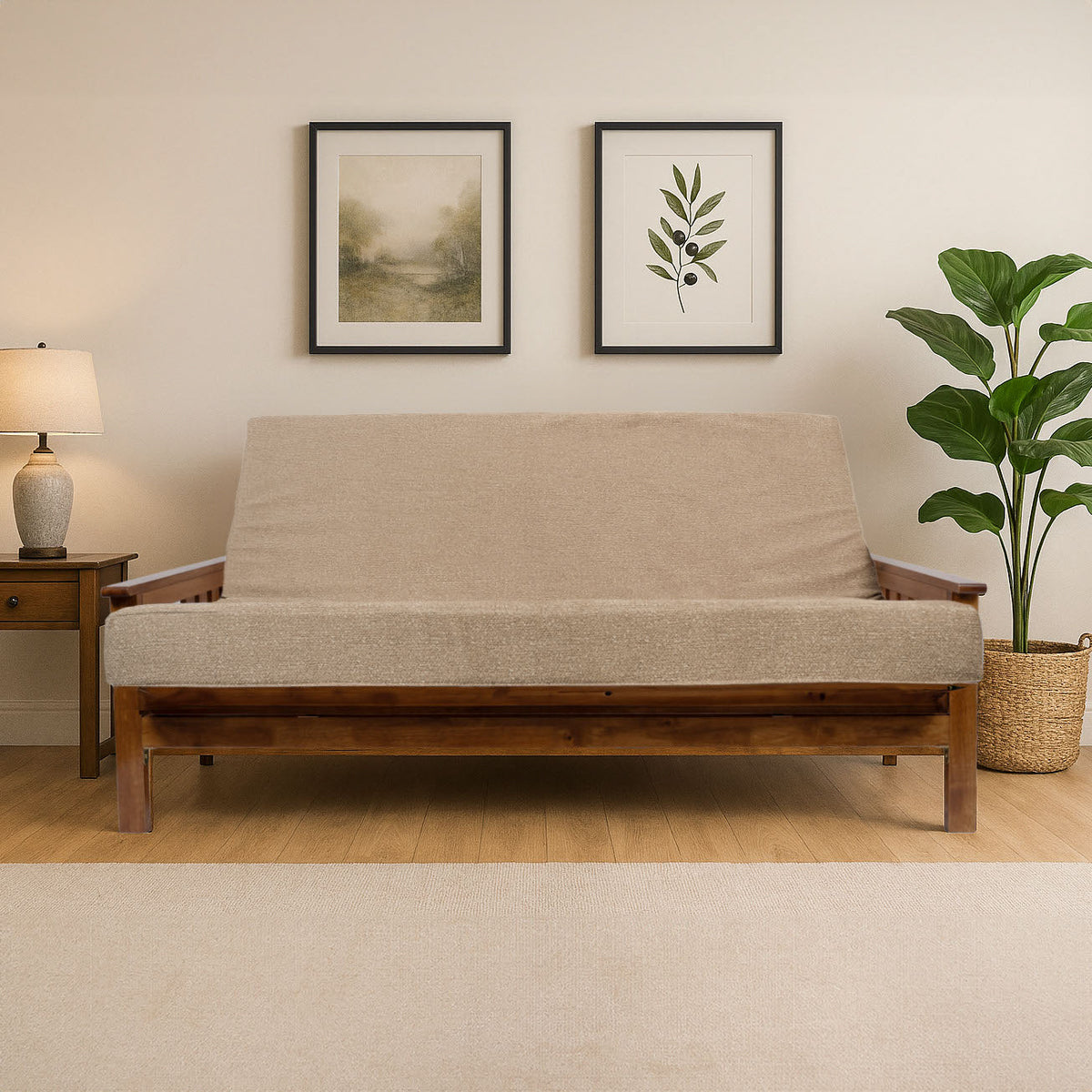 Memory Foam Infused Futon Mattress Full with Washable Cover - Linen, Beige+Light Natural, Mushroom