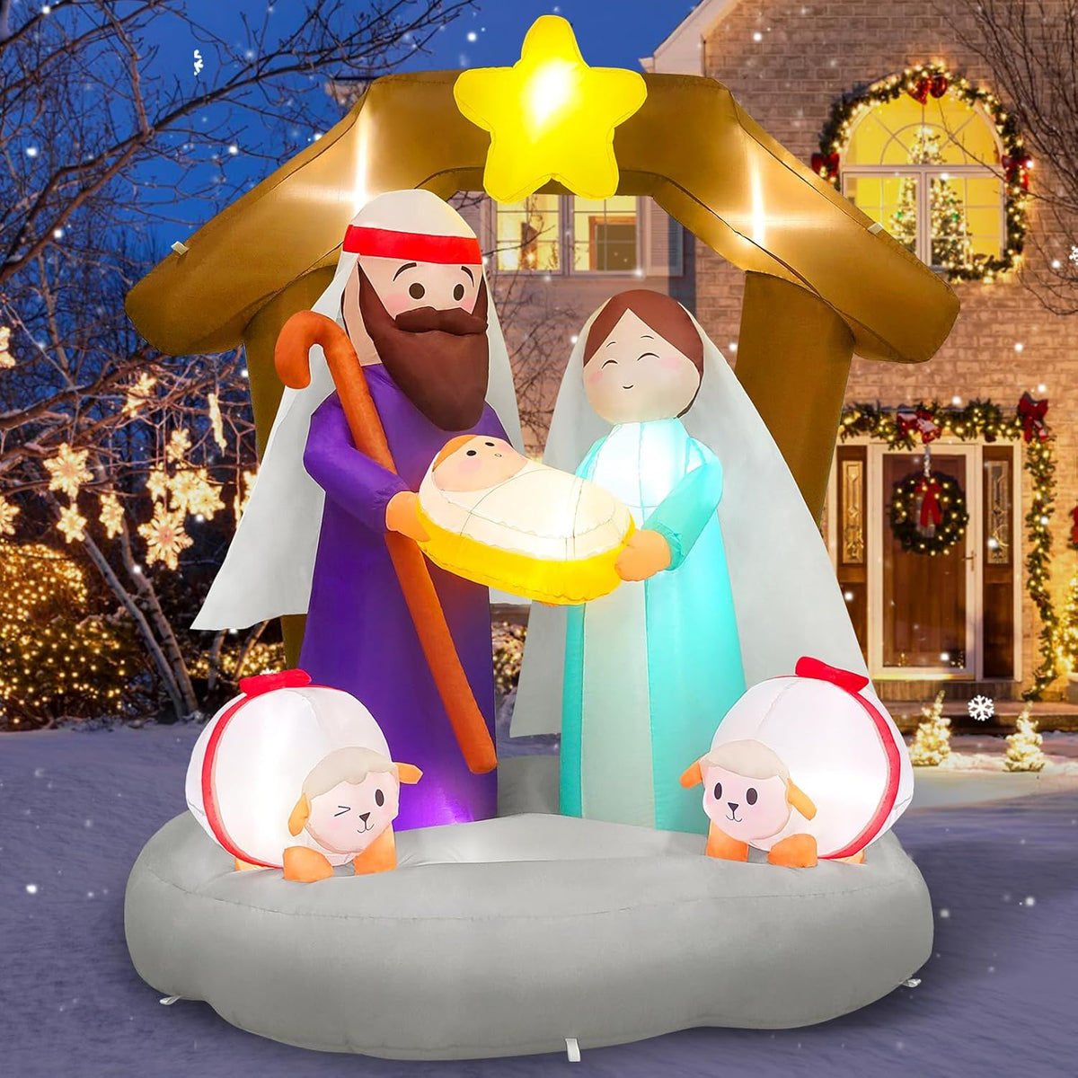12 Foot Long Christmas Inflatables Santa Claus & Reindeer Sleigh Outdoor Decorations, Built-in LEDs Giant Funny Sled Merry Xmas Blow Up Yard Decoration Winter Inflatable Vacation Lawn Outside Blowups