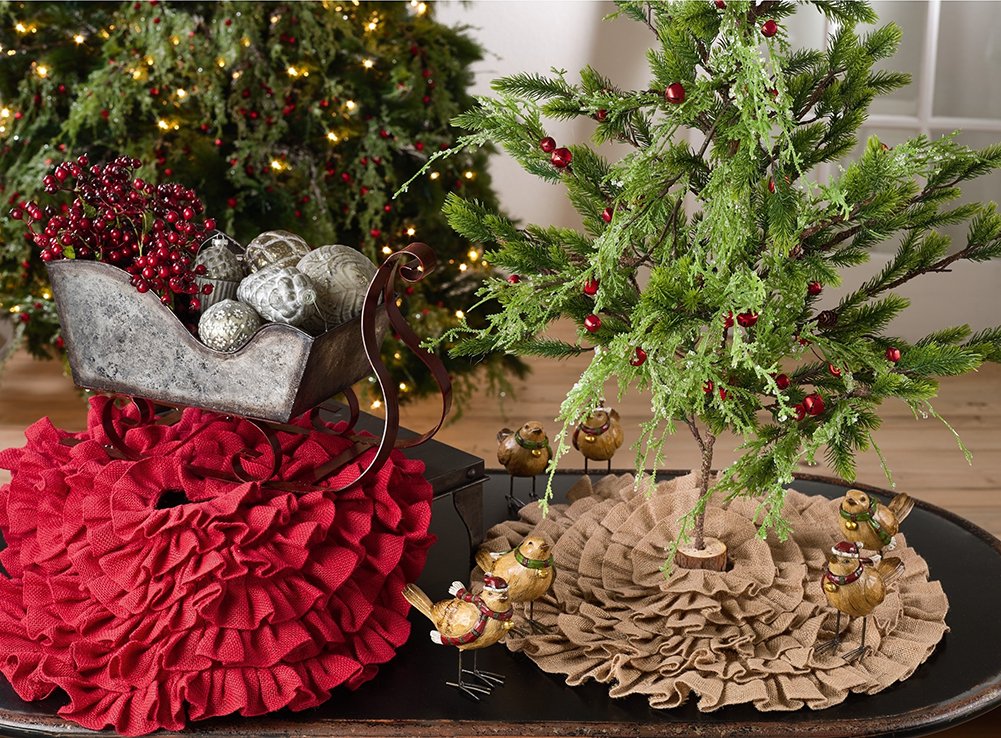 Fennco Styles Ruffled Design Christmas Tree Skirt - Jute Holiday Décor Tree Skirt for Home, Christmas Tree, Winter Festivals, Office, School Décor