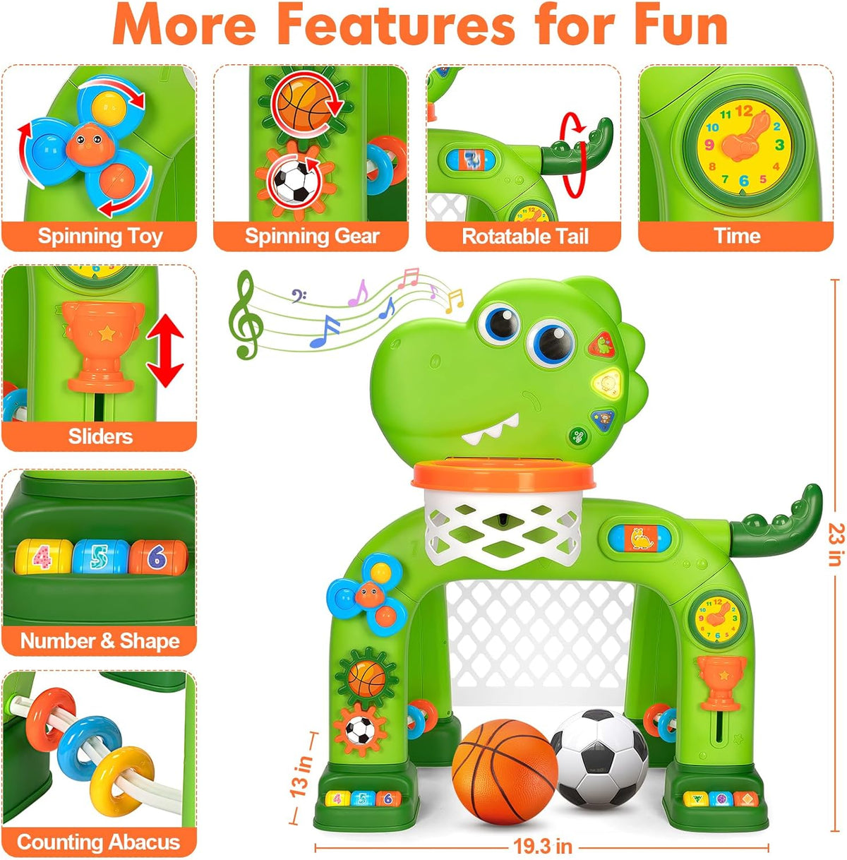 Toddler Basketball Hoop & Soccer Goal, Baby Toys for 1 2 3 Year Old Boys Girls, Kids Sports Toy with Light Sound Music, Dinosaur Toys for 12-16-18 Months, Christmas Birthday Gifts for Ages 1-3