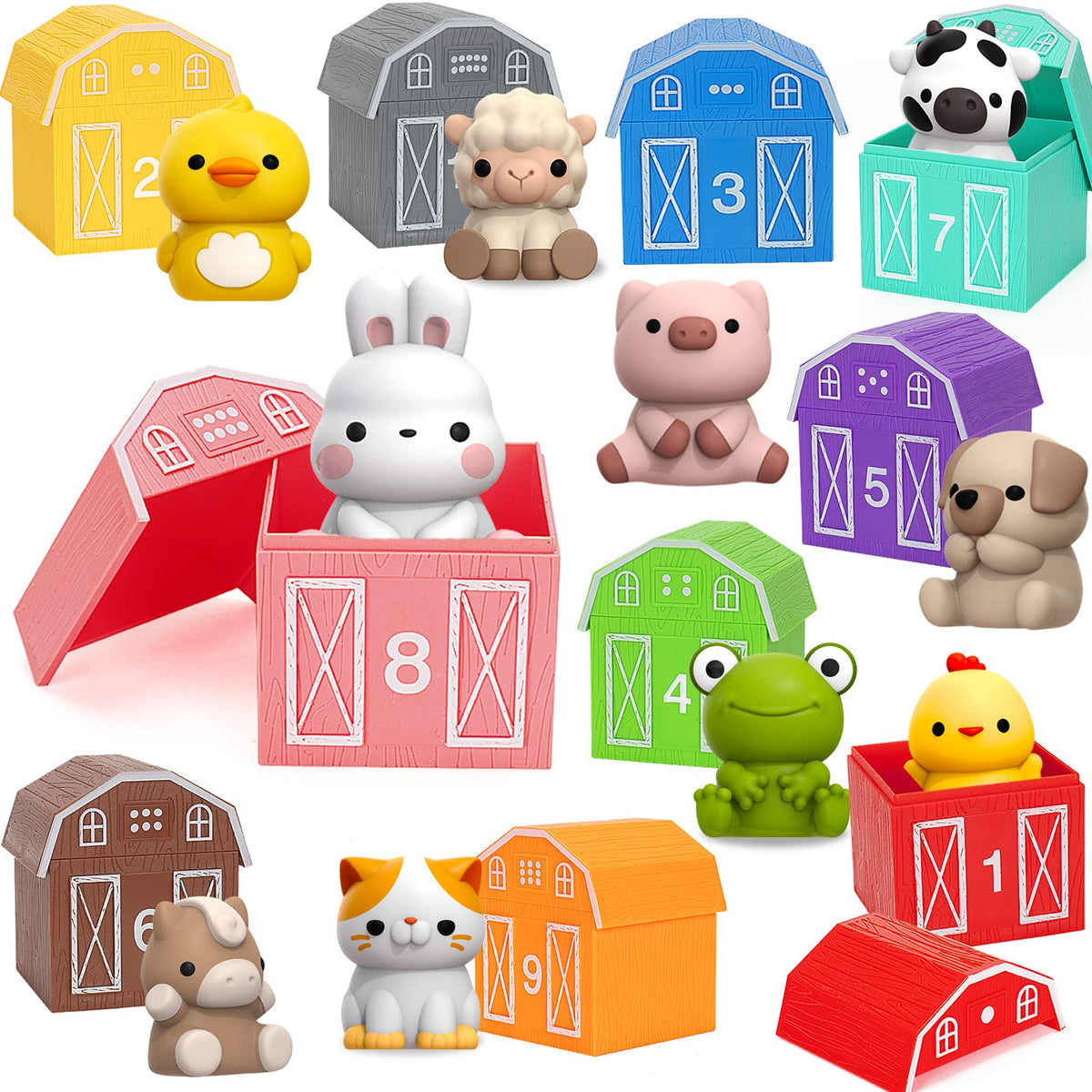 Farm Animal Learning Barn with Finger Puppets for Counting, Color Sorting and Montessori Play