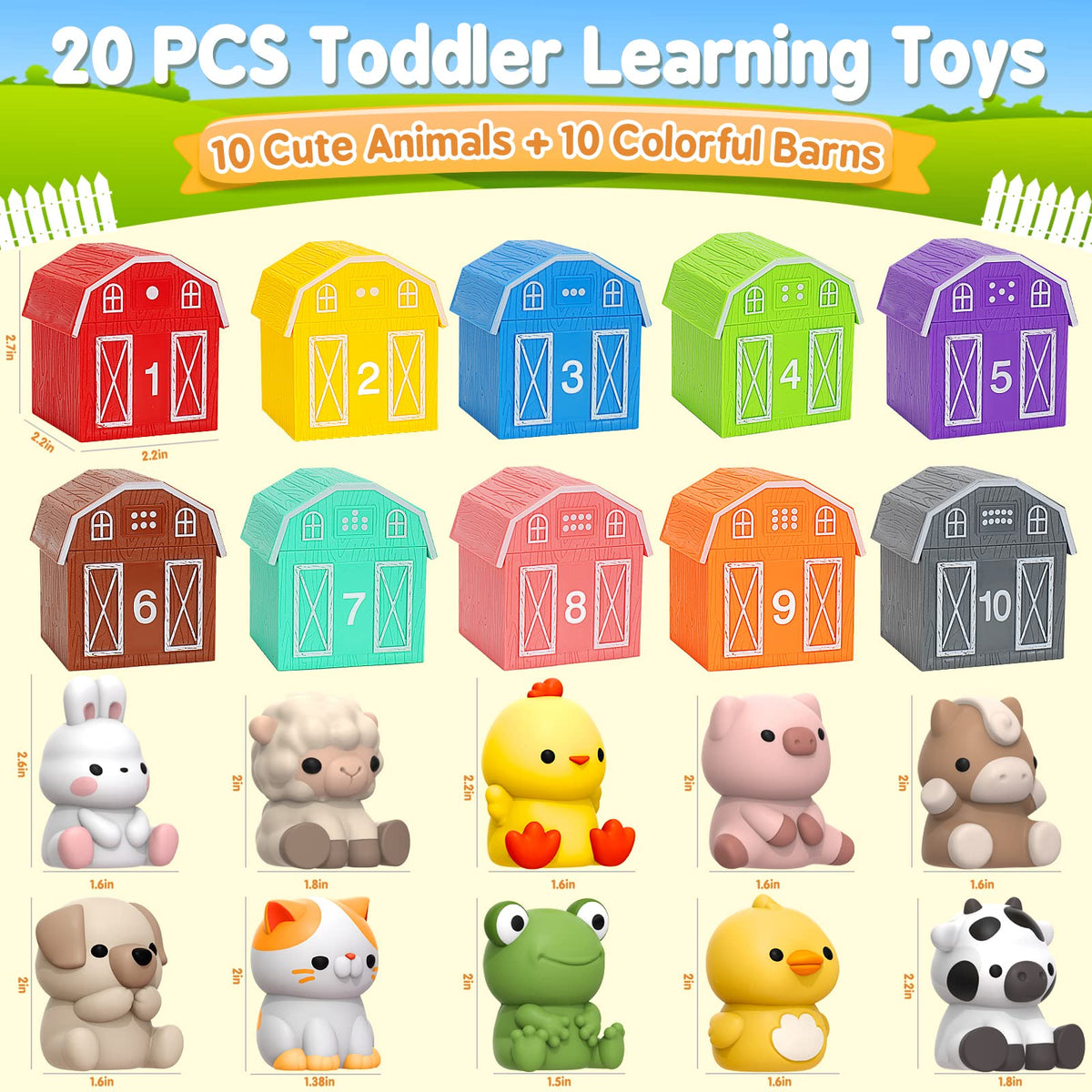 Farm Animal Learning Barn with Finger Puppets for Counting, Color Sorting and Montessori Play