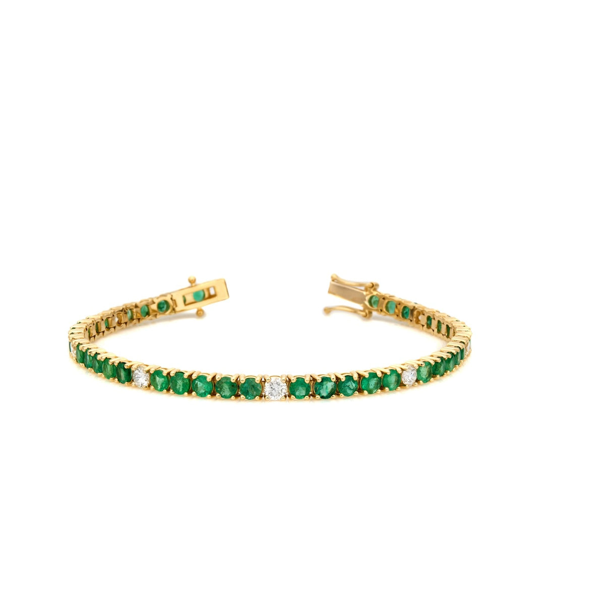 Natural Emerald & Diamond Bracelet in 14K Yellow Gold – 7.98ctw