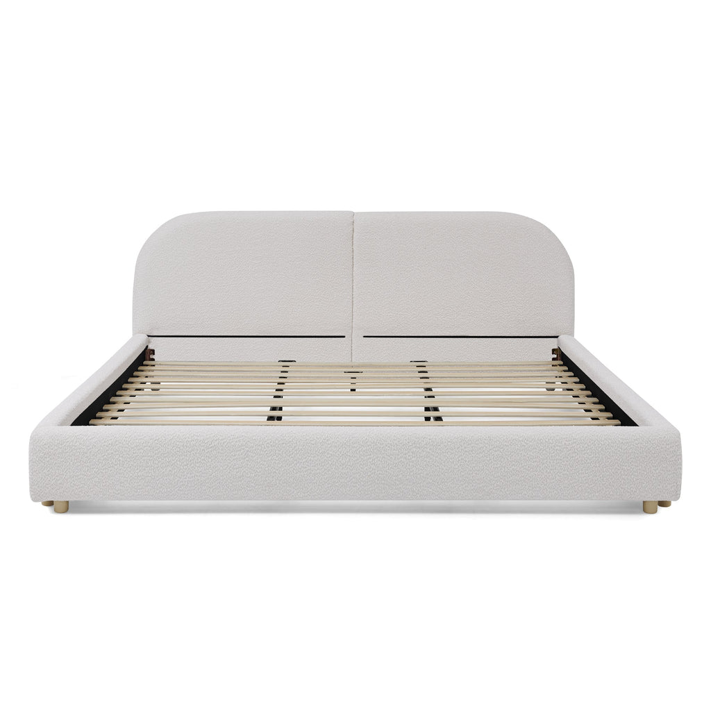 King Size Upholstered Bed Frame with Tall Curved Headboard - Beige