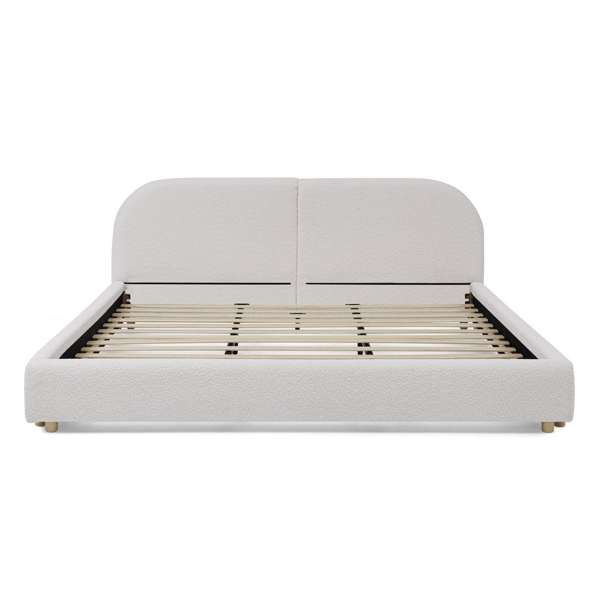 King Size Upholstered Bed Frame with Tall Curved Headboard - Beige