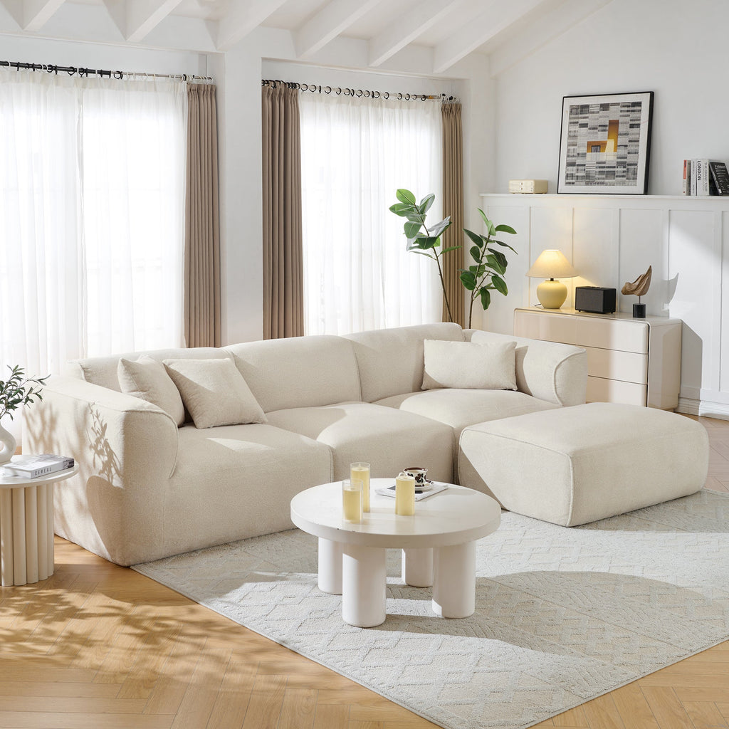Luxury Velvet Sectional Sofa with Detachable Footstool - 4-Seater