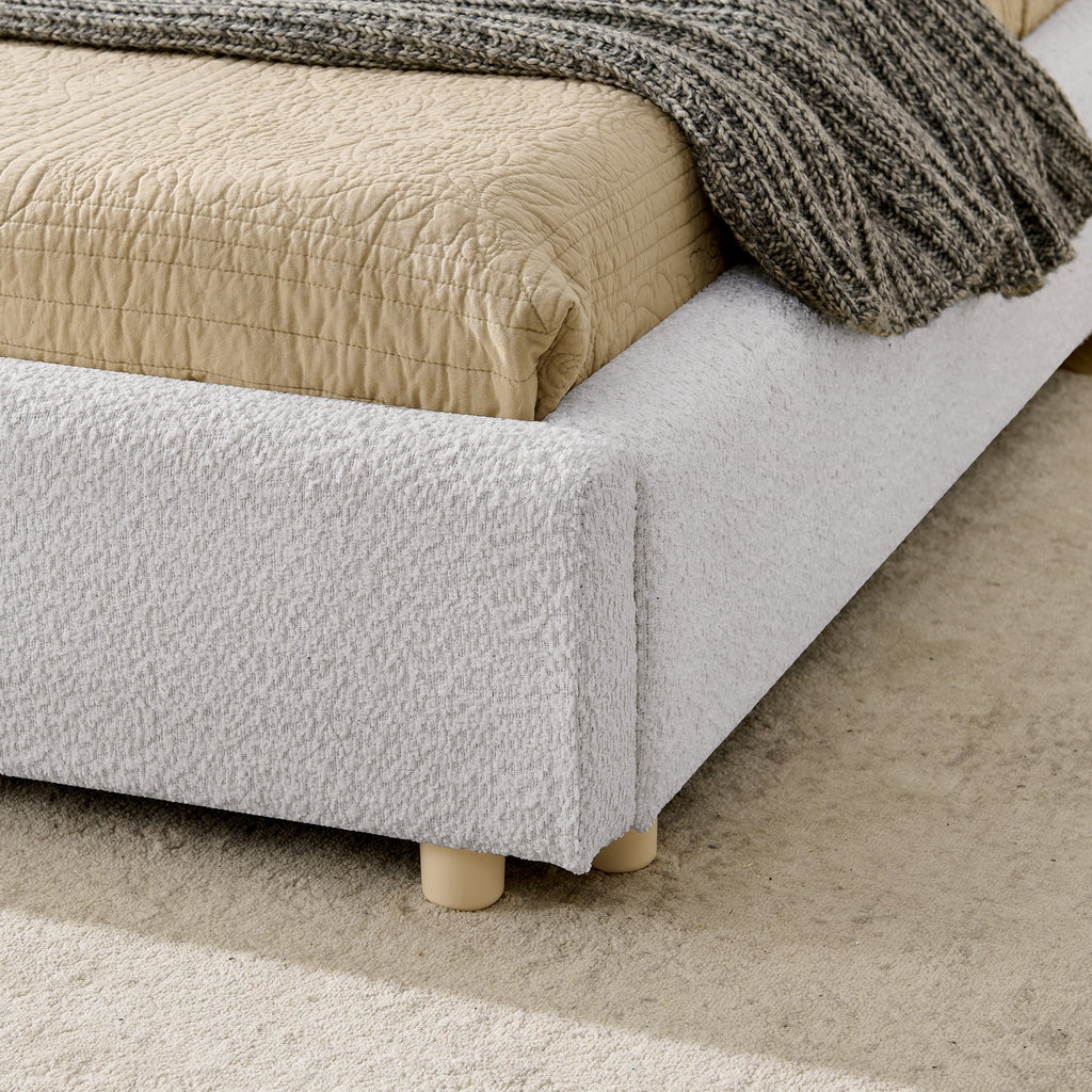 King Size Upholstered Bed Frame with Tall Curved Headboard - Beige