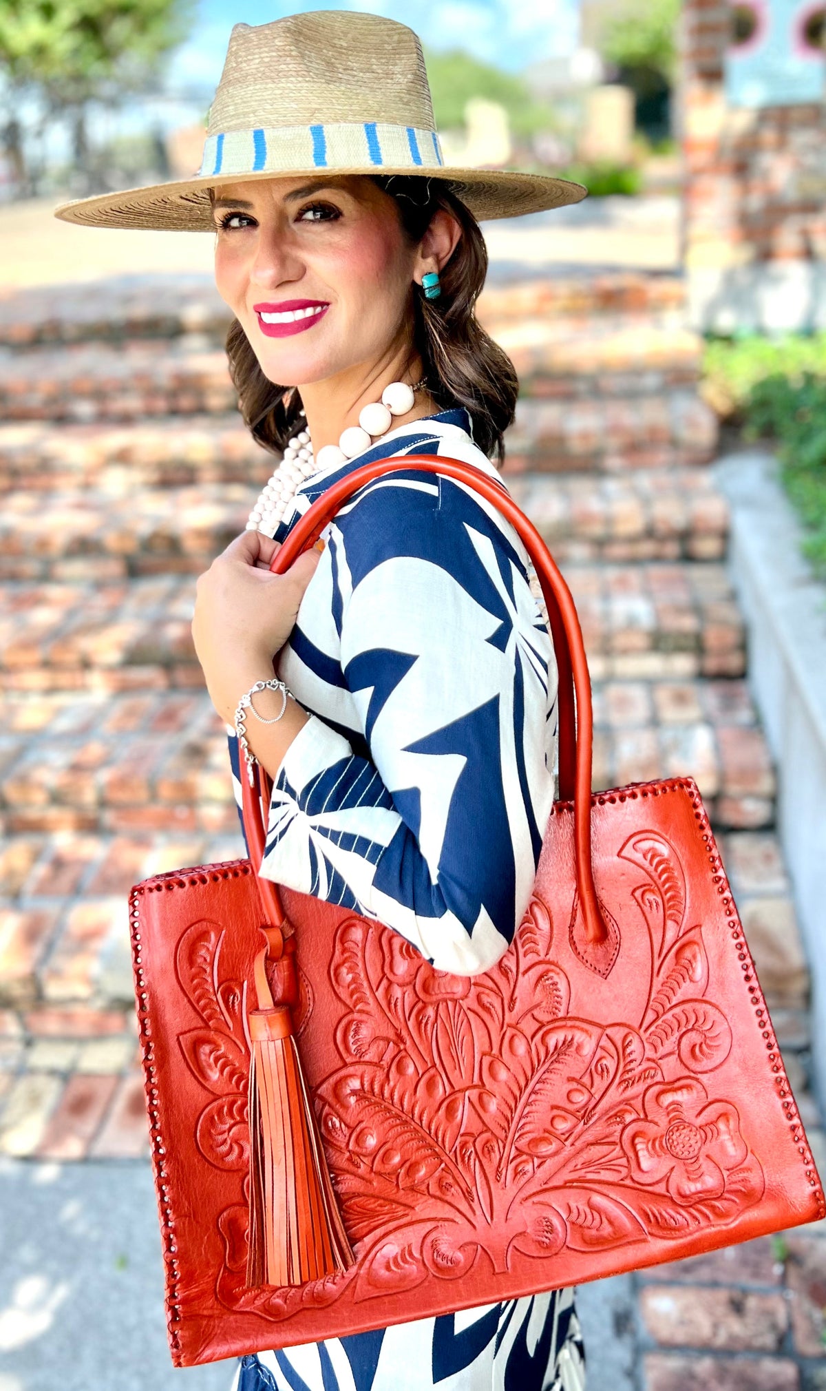 The Amy | Hand-Tooled Leather Tote Bag