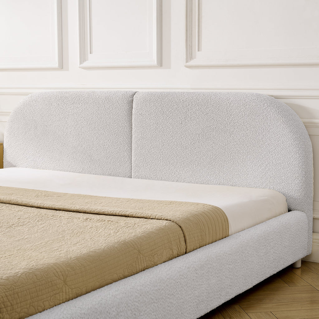 King Size Upholstered Bed Frame with Tall Curved Headboard - Beige