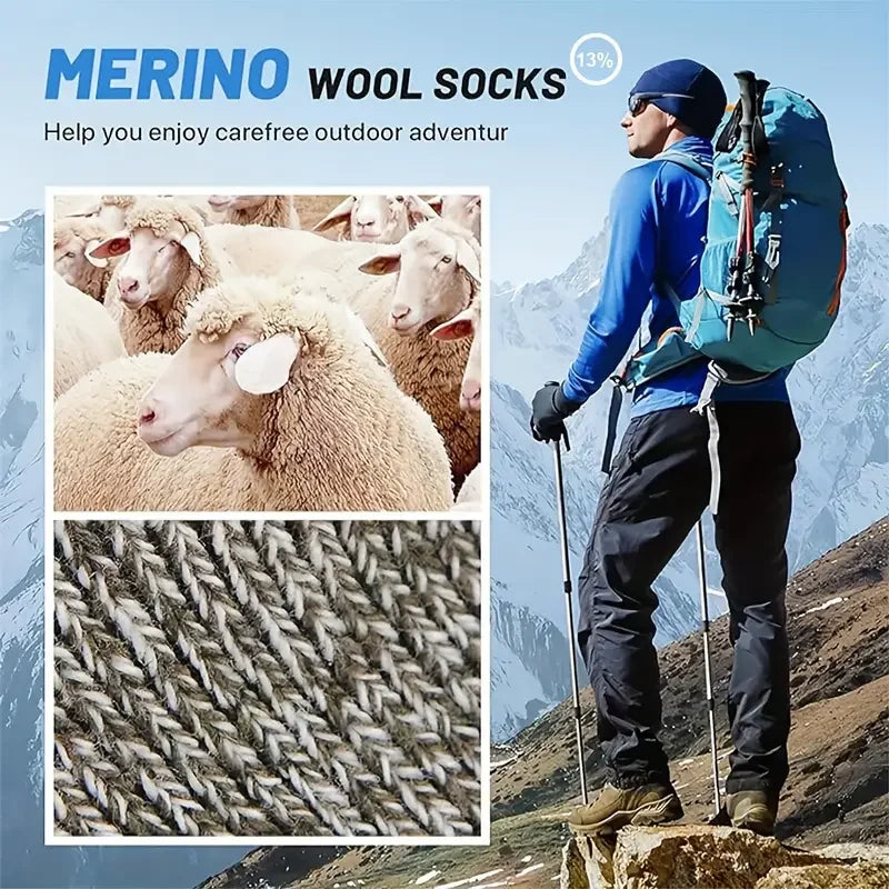 Merino Wool Socks For Men Super Thick Hiking 5 Pack