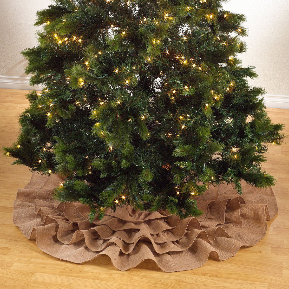 Fennco Styles Ruffled Design Christmas Tree Skirt - Jute Holiday Décor Tree Skirt for Home, Christmas Tree, Winter Festivals, Office, School Décor