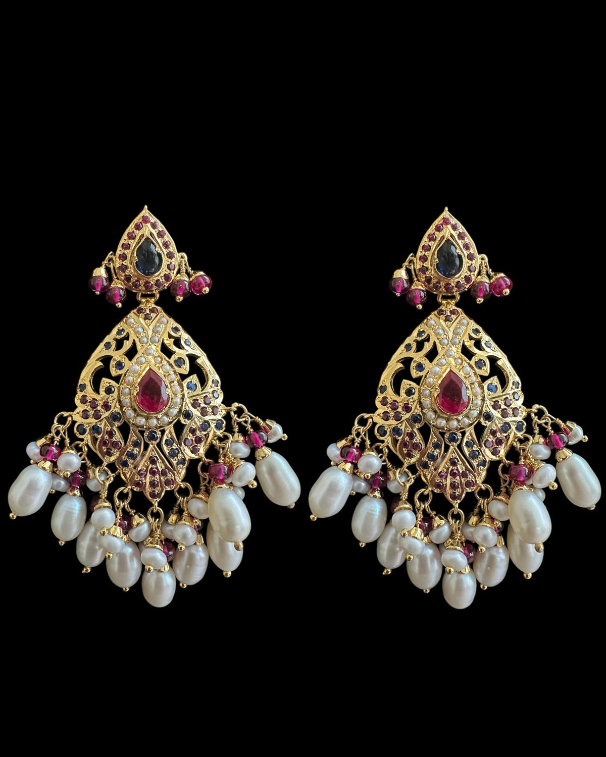 SN21 Ruby sapphire and fresh water pearl necklace with earrings in gold plated silver ( READY TO SHIP)