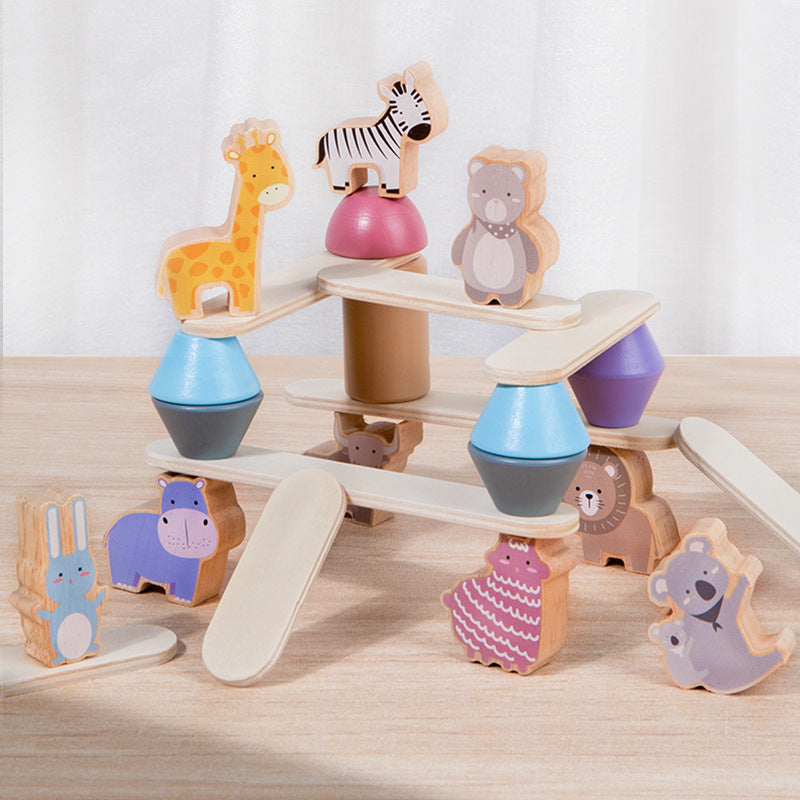 Children's Wooden Dinosaur Animal Stacking Music Balance Building Blocks Kindergarten Puzzle Toy