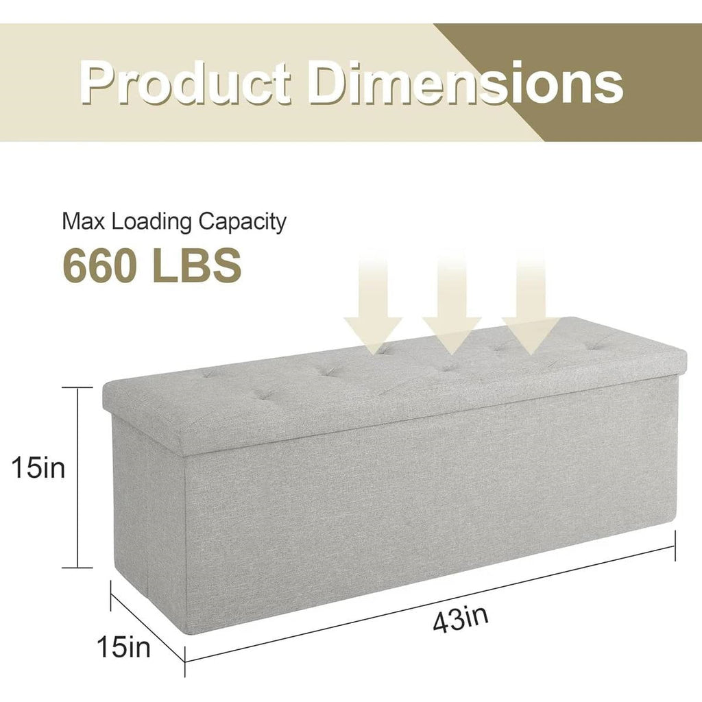 Light Grey Linen Upholstered Bedroom Living Room Entryway Storage Bench Ottoman