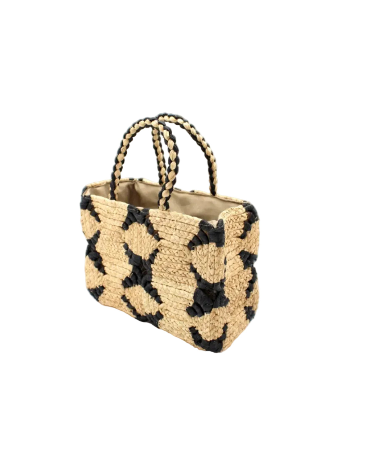 Gemma Two Tone Small Crochet Disc Raffia Straw Basket Handbag