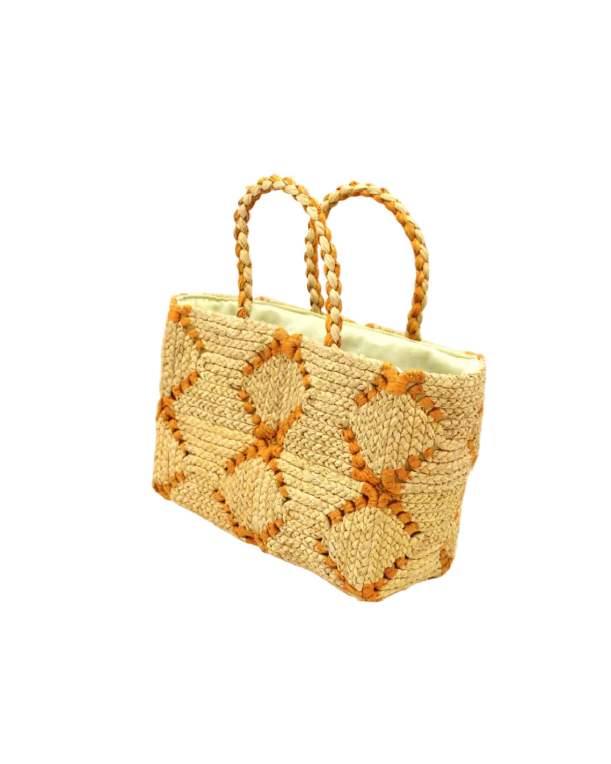 Gemma Two Tone Small Crochet Disc Raffia Straw Basket Handbag