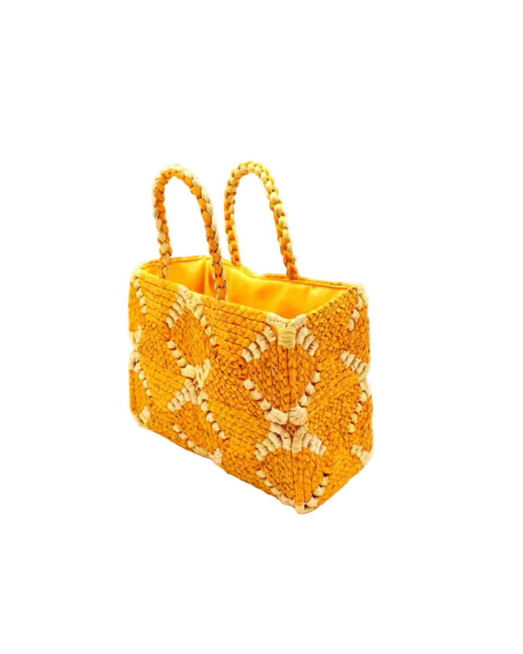 Gemma Two Tone Small Crochet Disc Raffia Straw Basket Handbag