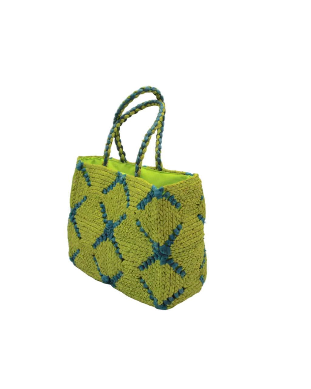 Gemma Two Tone Small Crochet Disc Raffia Straw Basket Handbag