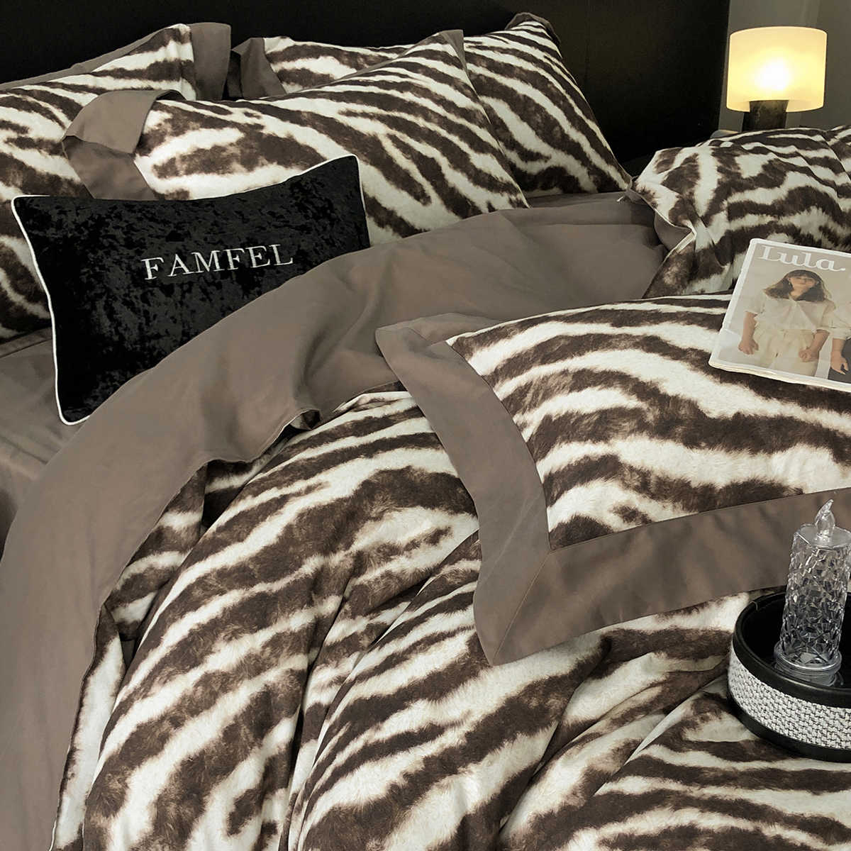 Luxury Zebra Print 120S Long-Staple Cotton Bedding Set | 3CARATS