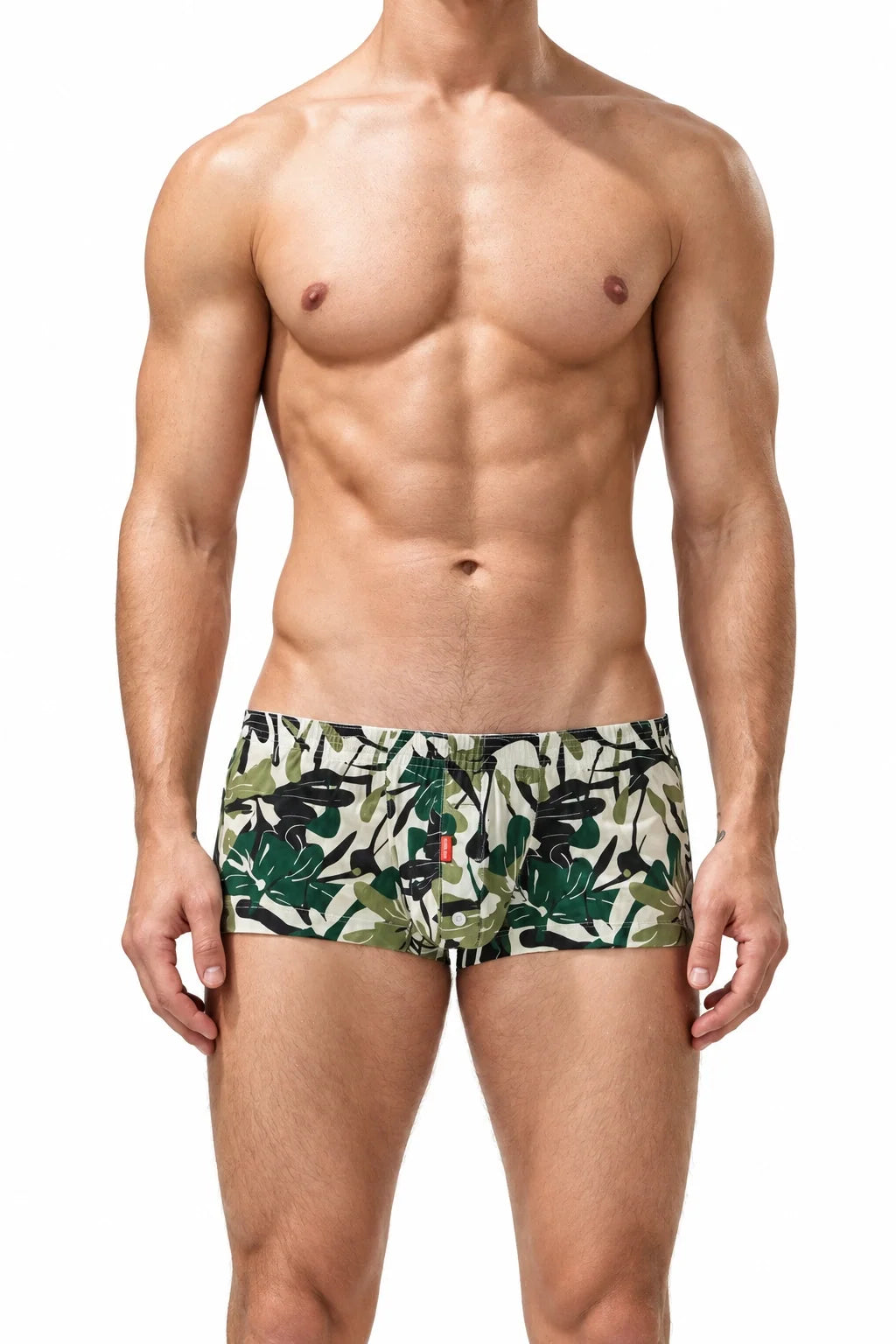 Men's Cotton Boxer Briefs - Botanical Print Breathable Underwear