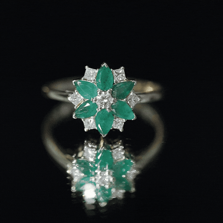 Genuine Emerald and Diamond Nature Inspired Statement Ring