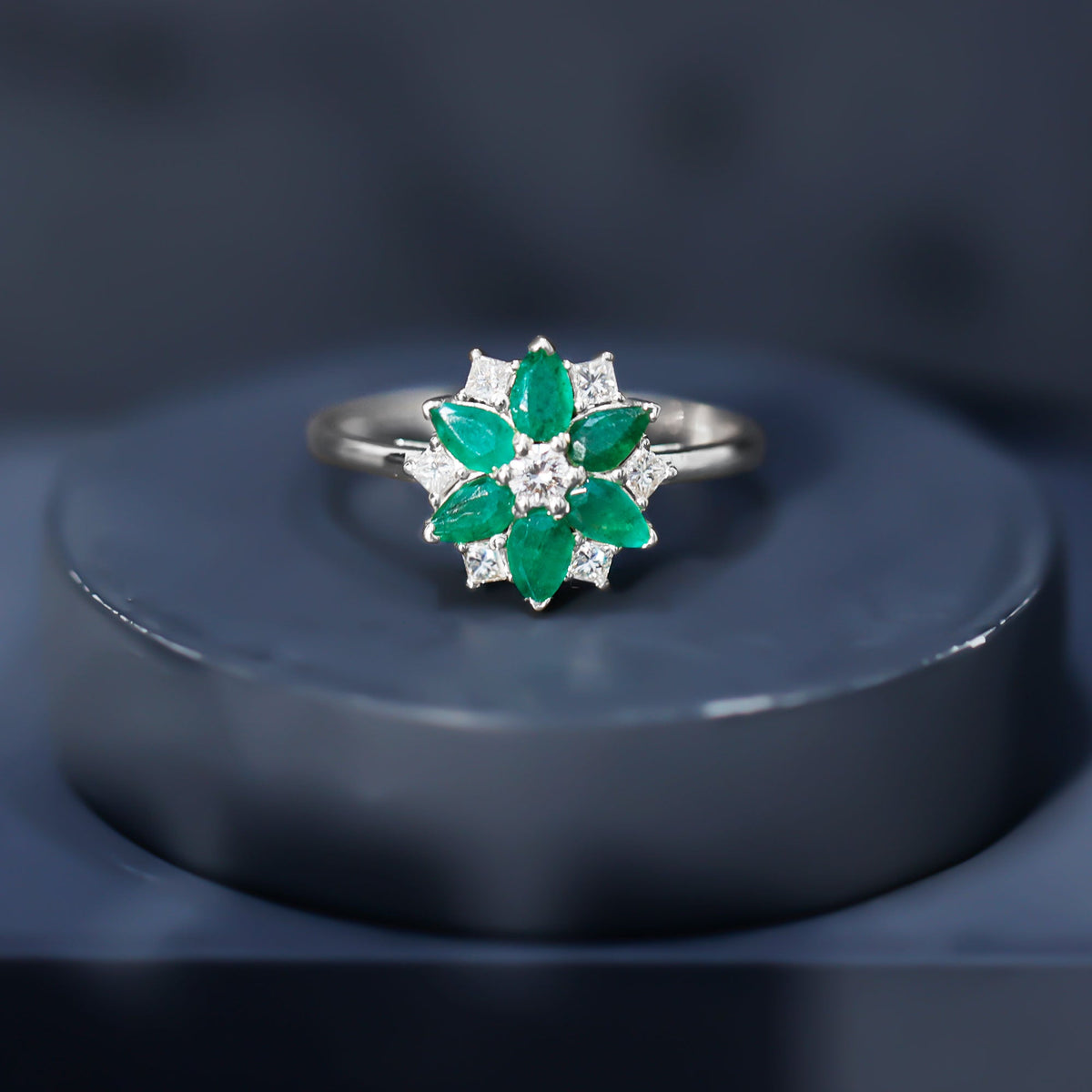Genuine Emerald and Diamond Nature Inspired Statement Ring