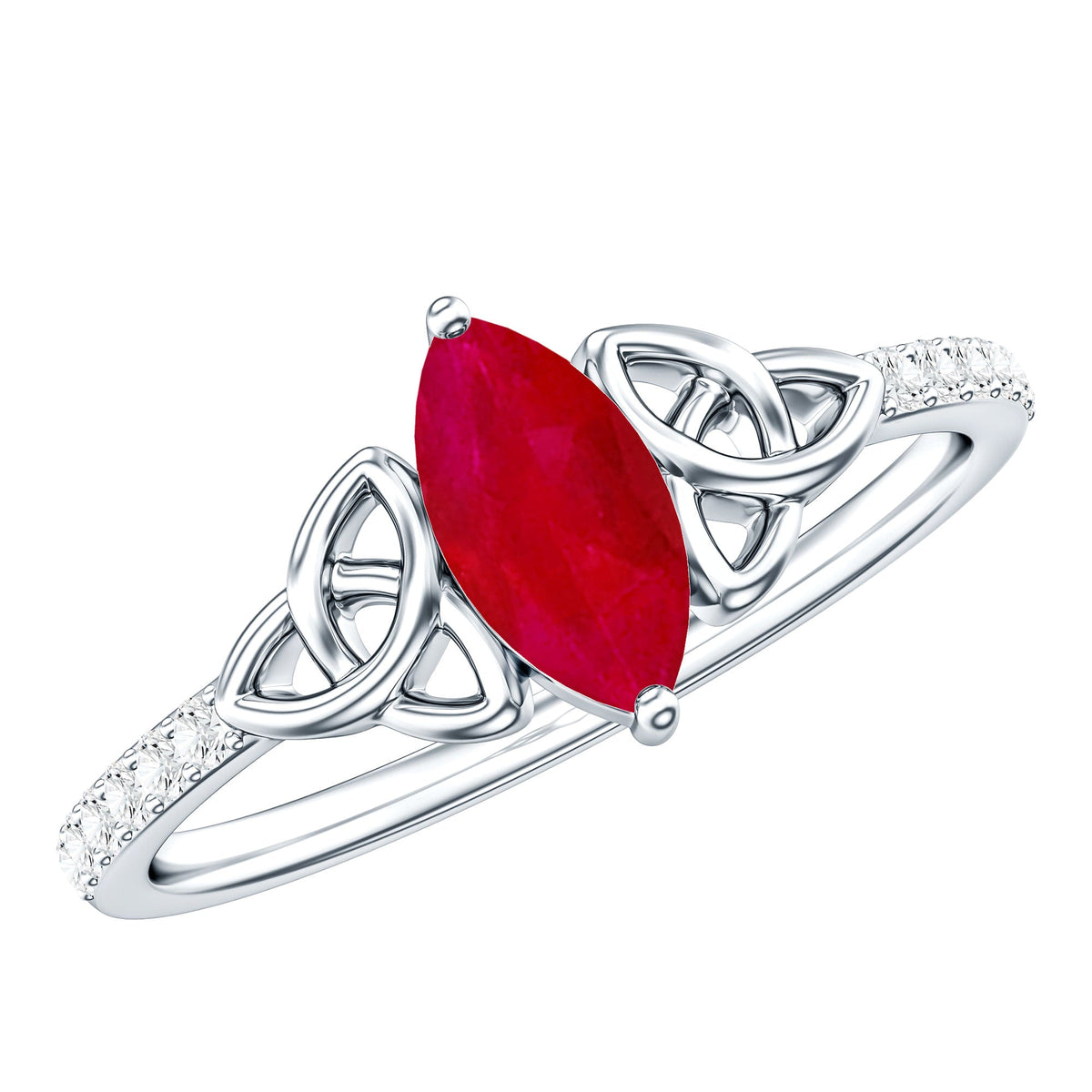 Natural 0.75 Carat Marquise Ruby Diamond Engagement Ring with Celtic Knot