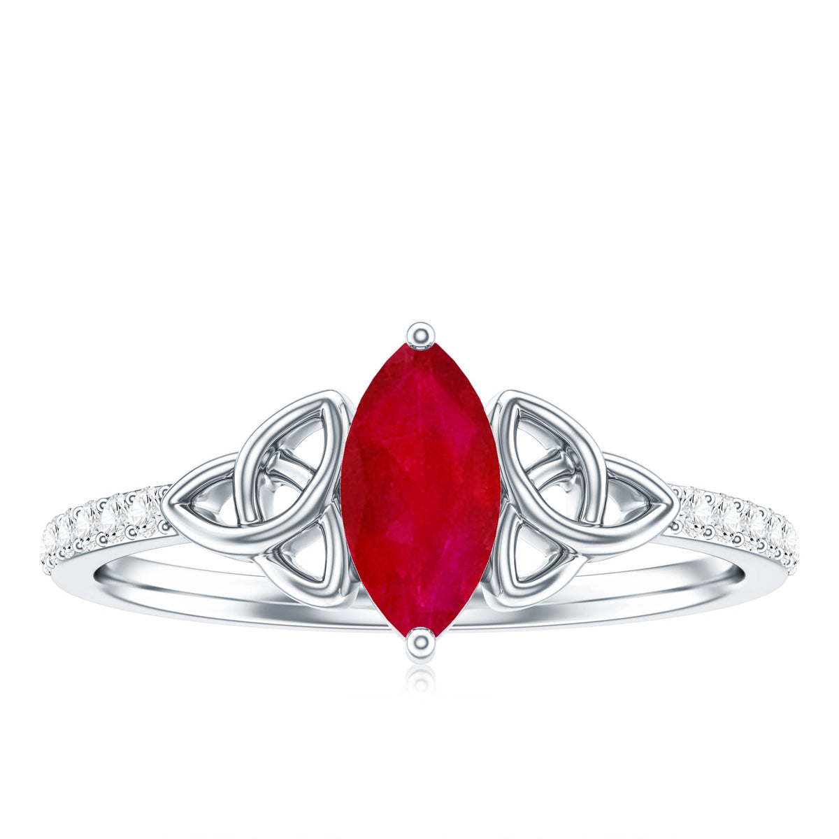 Natural 0.75 Carat Marquise Ruby Diamond Engagement Ring with Celtic Knot